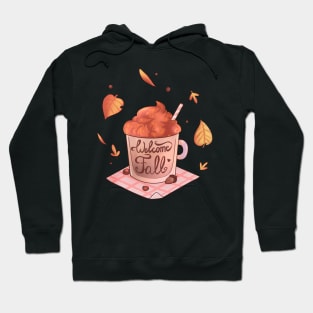 Hot autumn drink with colourful leafs Hoodie